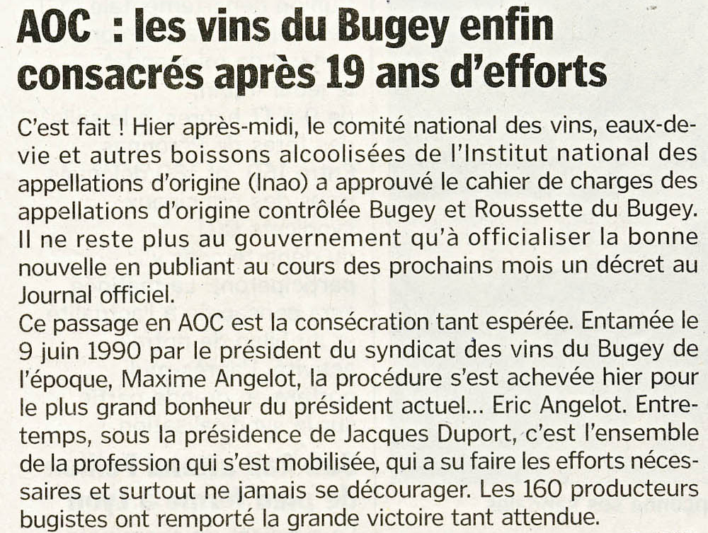 AOC : les vins du Bugey enfin consacrés après 19 ans d'effort