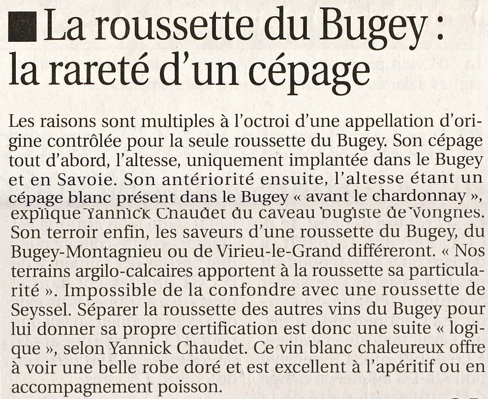 La roussette du Bugey : la rareté d'un cépage