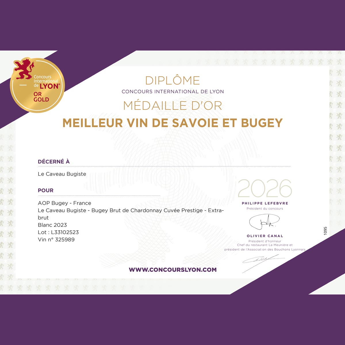 trophée du meilleur vin de Savoie et Bugey au Concours de Lyon