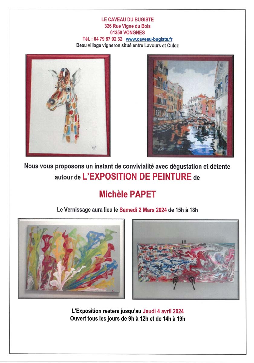 Exposition de peinture de Michèle Papet au Caveau Bugiste